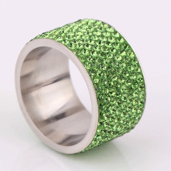 Stainless Steel CZ Crystals Green Ring NEW - Picture 3 of 8